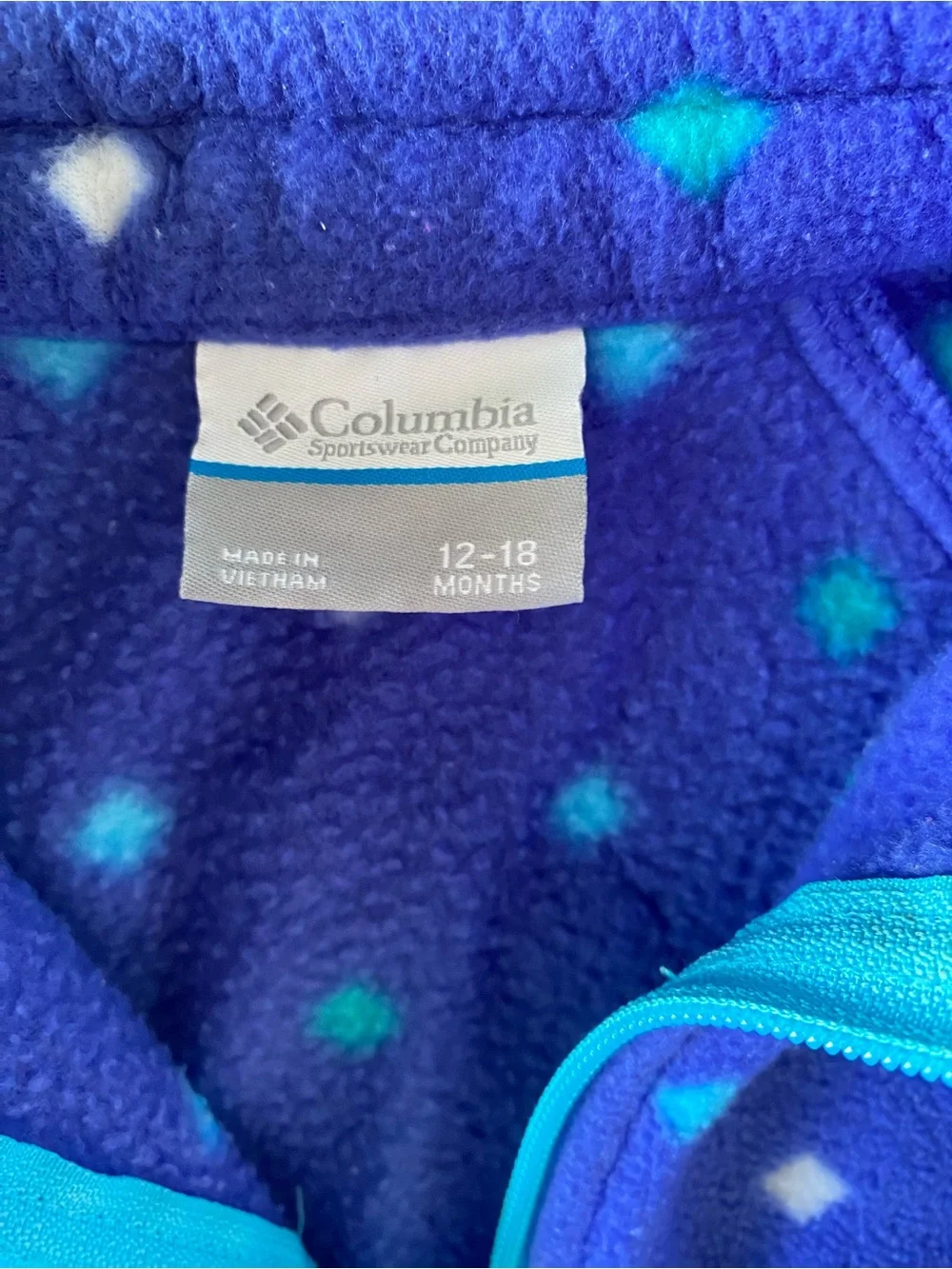 Columbia Kids Navy Blue Fleece Jacket with Teal and White Diamond Print